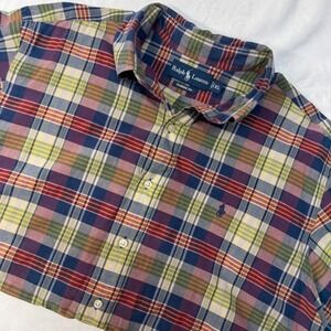 Vintage Ralph Lauren Short Sleeve Button Down Classic Fit Dress Shirt Plaid XL‎